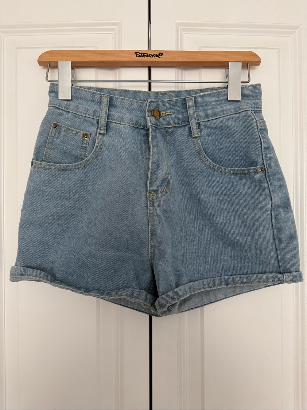 High-Rise Light Blue Denim Shorts - Unbranded